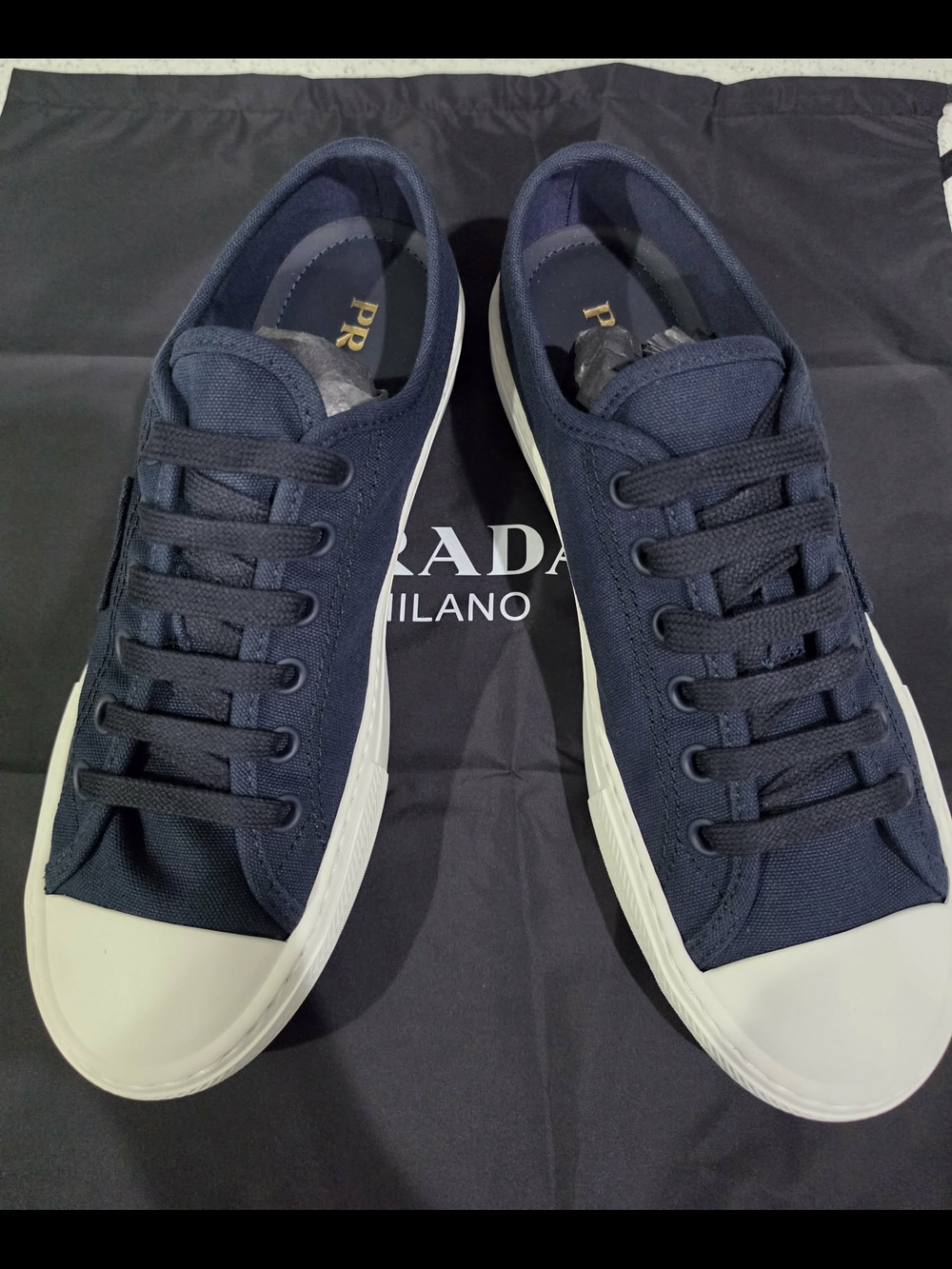 Men's Prada Navy Canvas Low-Top Sneakers - Picture 1 of 10